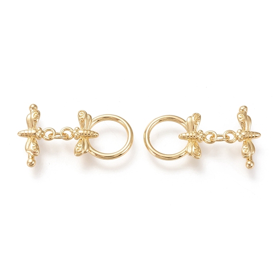 Brass Toggle Clasps, Long-Lasting Plated, Dragonfly