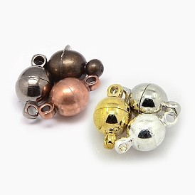 Round Brass Magnetic Clasps with Loops, 11.5x6mm, Hole: 1.2mm