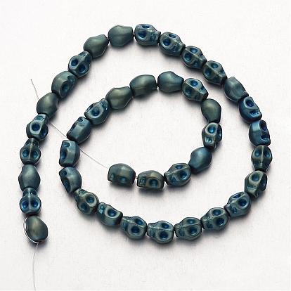 Electroplate Non-magnetic Synthetic Hematite Bead Strands, Frosted, Skull, 10x8x8mm, Hole: 1mm, about 40pcs/strand, 15.7 inch