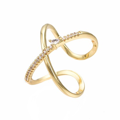Настоящее кольцо-манжета из позолоченной латуни с крест-накрест, проволочное кольцо с широким открытым кольцом для женщин