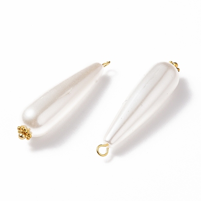 Acrylic Imitation Pearl Pendants, with Flower Daisy Spacer Beads & Brass Ball Head Pins, Golden, Teardrop
