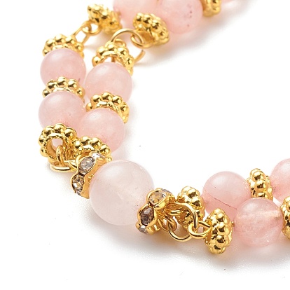 Natural Rose Quartz Beaded Double Line Multi-strand Bracelet, Gemstone Jewelry for Women