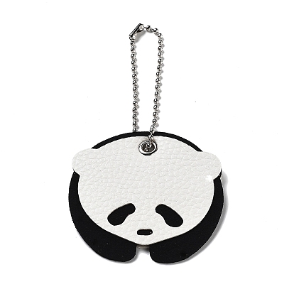 Imitation Leather Panda Pendant Decorations, with Iron Ball Chain