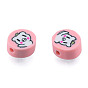 Handmade Polymer Clay Beads, Flat Round with Pig