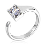 925 Sterling Silver Rectangle Open Cuff Ring, Clear Cubic Zirconia Ring for Women