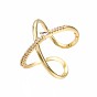 Anillo de puño cruzado de latón chapado en oro real 18k, anillo abierto con envoltura de alambre para mujer