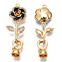 Brass Crystal Rhinestone Fold Over Clasps, with Enamel, Real 18K Gold Plated, Flower