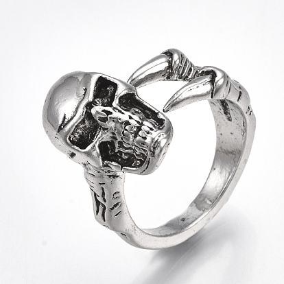 Alloy Cuff Finger Rings, Wide Band Rings, Skull