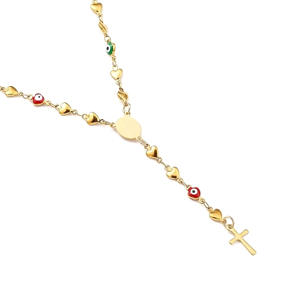 Colliers de perles de chapelet unisexe 304 en acier inoxydable, avec émail coeur, croix, ovale avec la Vierge Marie