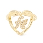 Сердце из прозрачного кубического циркония с кольцом-манжетой в виде розы, широкое полое открытое кольцо для женщин, без кадмия и без свинца
