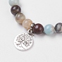 Bracelets élastiques de pierres précieuses naturelles, avec pendentifs en alliage et résultats, arbre de vie et ohm, Emballage en toile de jute
