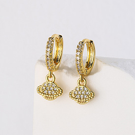 Boucles d'oreilles pendantes géométriques avec placage en cuivre, Pierres de zircon micro-incrustées d'or pour les bijoux délicats des femmes.