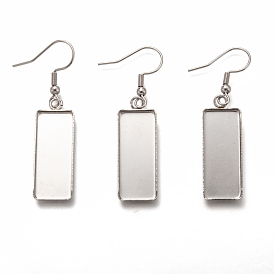 304 Stainless Steel Earring Hooks, with Blank Pendant Trays, Rectangle Setting for Cabochon