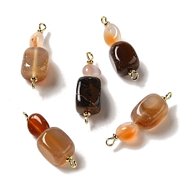 Natural Agate Connector Charms, Nuggets Links with Real 18K Gold Plated Brass Double Loops