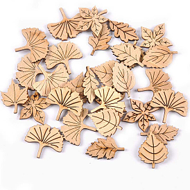 50Pcs Plant Theme Unfinished Wood Leaf Shaped Cutouts, DIY Painting Supplies