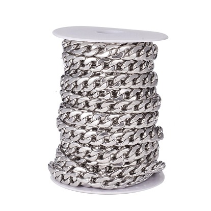 304 Stainless Steel Cuban Link Chains, Chunky Curb Chains, with Spool, Unwelded