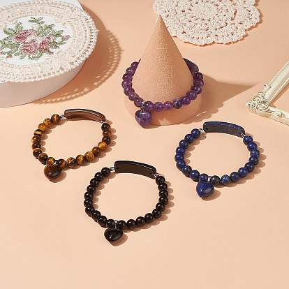 Bracelets de perles de pierres précieuses naturelles, bracelet pendentif en forme de coeur, pour femme