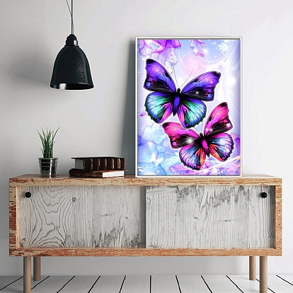 DIY Butterfly Theme Diamond Painting Kits, Including Canvas, Resin Rhinestones, Diamond Sticky Pen, Tray Plate and Glue Clay