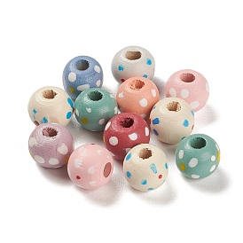 Spray Painted Natural Maple Wood Beads, Polka Dot Round