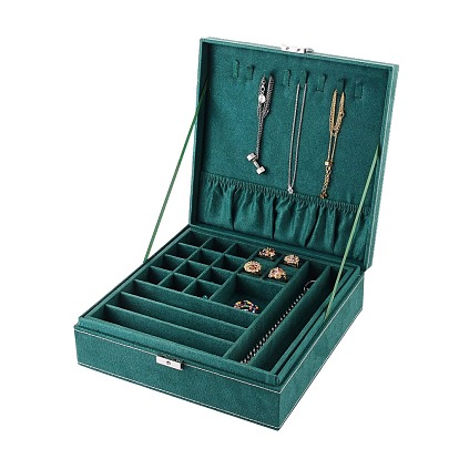 Boîtes à bijoux en velours et bois, étui de rangement de bijoux portable, avec serrure en alliage, pour collier de boucles d'oreilles, rectangle