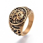 304 Stainless Steel Signet Rings for Men, Wide Band Finger Rings, Flat Round with Lion