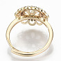 Ajustes de anillo de dedo de circonita cúbica micro de latón ajustable, por medio perforó perlas, sin níquel, flor