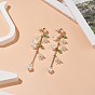 Boucles d'oreilles pendantes en plastique et perles de verre abs fleur, boucles d'oreilles pompon chaîne en laiton doré pour femme