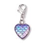 304 Stainless Steel with Resin Pendants Decorations, with Alloy Lobster Claw Clasps, Heart with Fish Scale Shape