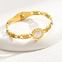 Natural Shell Flat Round Bangle, Real 18K Gold Plated Stainless Steel Bangle