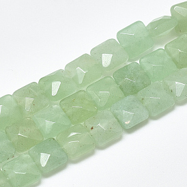 Natural Green Aventurine Beads Strands, Faceted, Square