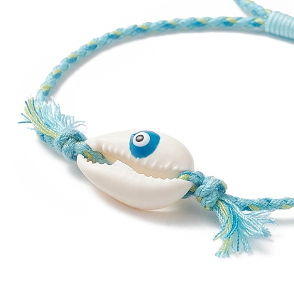 Cauri naturel avec bracelet en perles tressées mauvais œil avec cordon en nylon et coton pour femme
