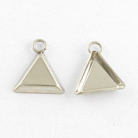 Triangle Stainless Steel Charms Cabochon Settings, Plain Edge Bezel Cups, Tray: 8x9.5mm, 10.5x9.5x1mm, Hole: 2mm