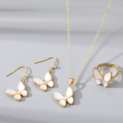 Exquisite Gold-Plated Zircon Shell Pendant Earrings Necklace Ring Set