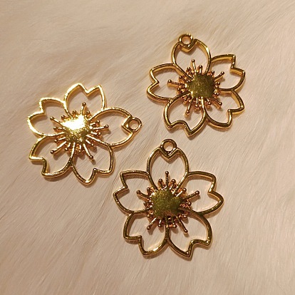 Zinc Alloy Open Back Bezel Pendants, For DIY UV Resin, Epoxy Resin, Pressed Flower Jewelry, Sakura