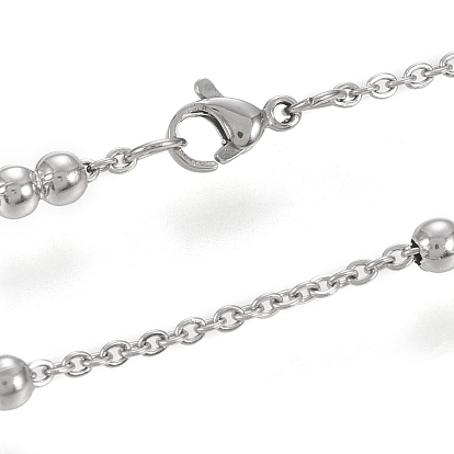 304 Stainless Steel Cable Chain Necklaces, with Beads and Lobster Claw Clasps
