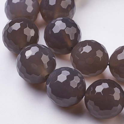 Natural Gray Agate Beads Strands, Faceted, Round