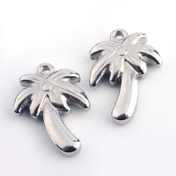 201 Stainless Steel Palm Tree Pendants, 18x13.5x4mm, Hole: 1.5mm