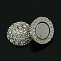 Alloy Magnetic Clasps with Loops, with Rhinestones, Grade A, Round, 21x15mm, Hole: 1mm