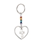 Heart with Wing/Cross/Tree of Life/Butterfly Alloy Pendant Keychain, with Chakra Gemstone Chip and Iron Split Key Rings