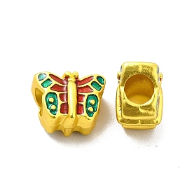 Rack Plating Alloy Enamel European Beads, Large Hole Beads, Butterfly