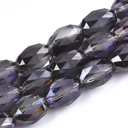 Electroplated Glass Beads Strands, Frosted, Faceted, Oval