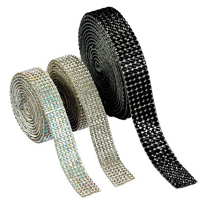 3 Rolls 3 Style Glitter Hotfix Glass Rhinestone Ribbon(Hot Melt Adhesive on the Back), Rhinestone Trimming, Costume Accessories