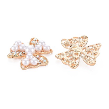 Rack Plating Alloy Cabochons, with Crystal AB Rhinestone and Acrylic, Faceted, Cadmium Free & Lead Free, Light Gold, 3-Petal Flower