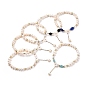 Stretch Charm Bracelets, with Natural Gemstone Beads, Natural Pearl & Shell Beads, Glass Beads, Brass Beads and Cable Chains, Flower