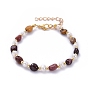 Natural Gemstone Beaded Bracelets, with Natural Pearl Beads, Brass Beads and 304 Stainless Steel Lobster Claw Clasps
