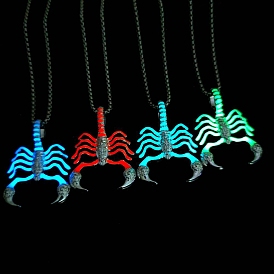 Luminous Glow in the Dark Alloy Scorpio Pendant Necklaces, with Stainless Steel Curb Chain