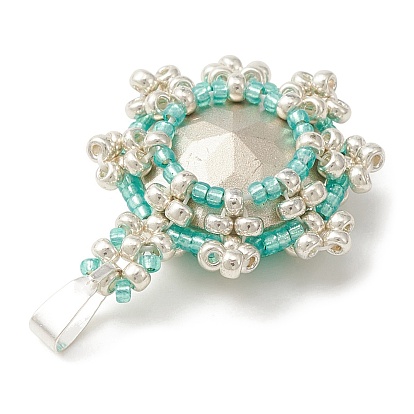 Pendentifs en strass et perles de rocaille en verre ks, avec des fils de nylon, charmes rondes plates