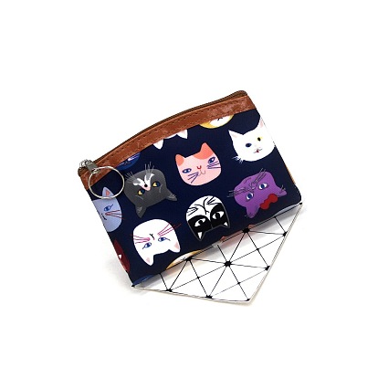 Pochettes en tissu à motif de chat, porte-monnaie avec fermeture éclair, pour femme, rectangle