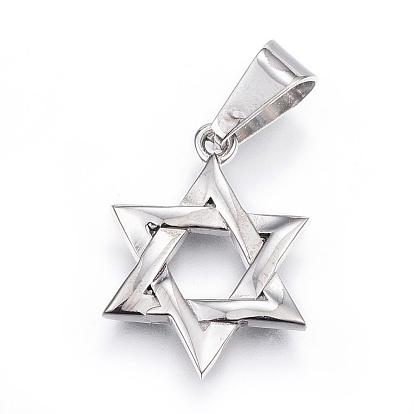 304 Stainless Steel Pendants, with Rhinestone, for Jewish, Hexagram/Star of David