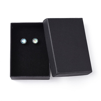 Natural Abalone Shell/Paua Shell Stud Earrings, with 304 Stainless Steel Findings and Cardboard Jewelry Boxes, Flat Round